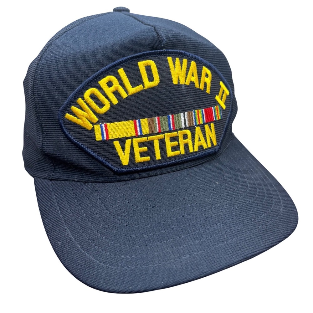Eagle Crest World War II Veteran Hat‎ Navy Blue Snapback Made in USA Cap